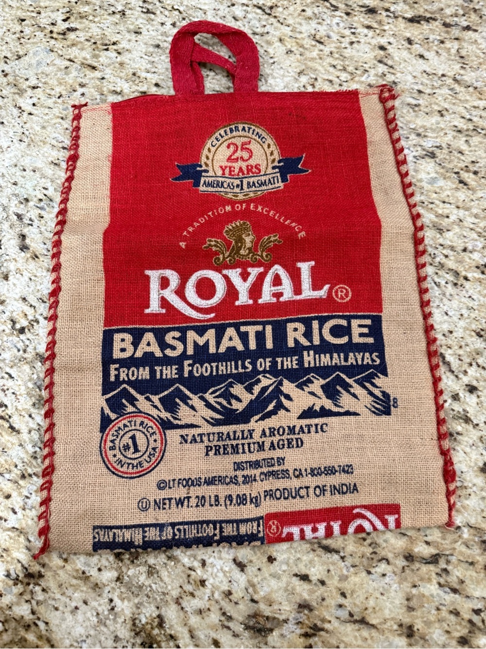 Fun Novelty Upcycled Royal Basmati Rice Burlap Tote Bag w Zipper Closure